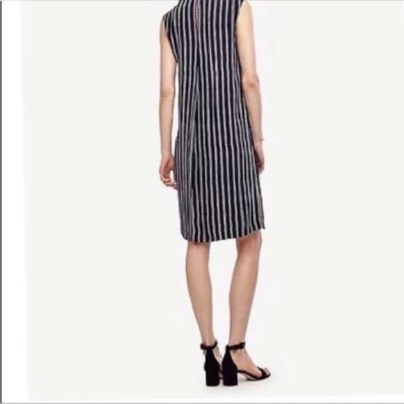 Ann Taylor Striped Print V‎ Neckline Sleeveless Shift Dress - Picture 2 of 8